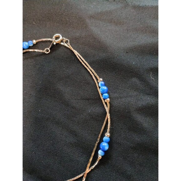 Vintage Tracy Hamilton Korea Goldtone Necklace 29.5" Blue Beads - Picture 3 of 3